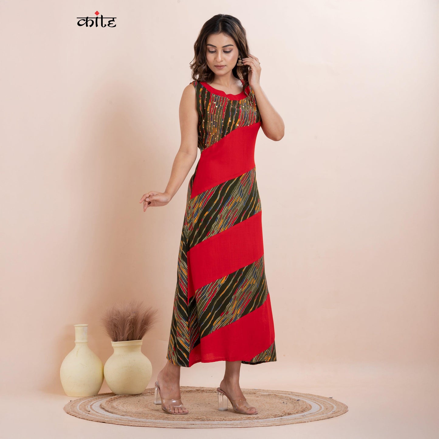 Rayon Sleeveless Ankle-Length Dress