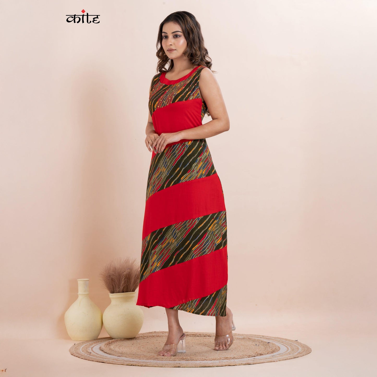 Rayon Sleeveless Ankle-Length Dress