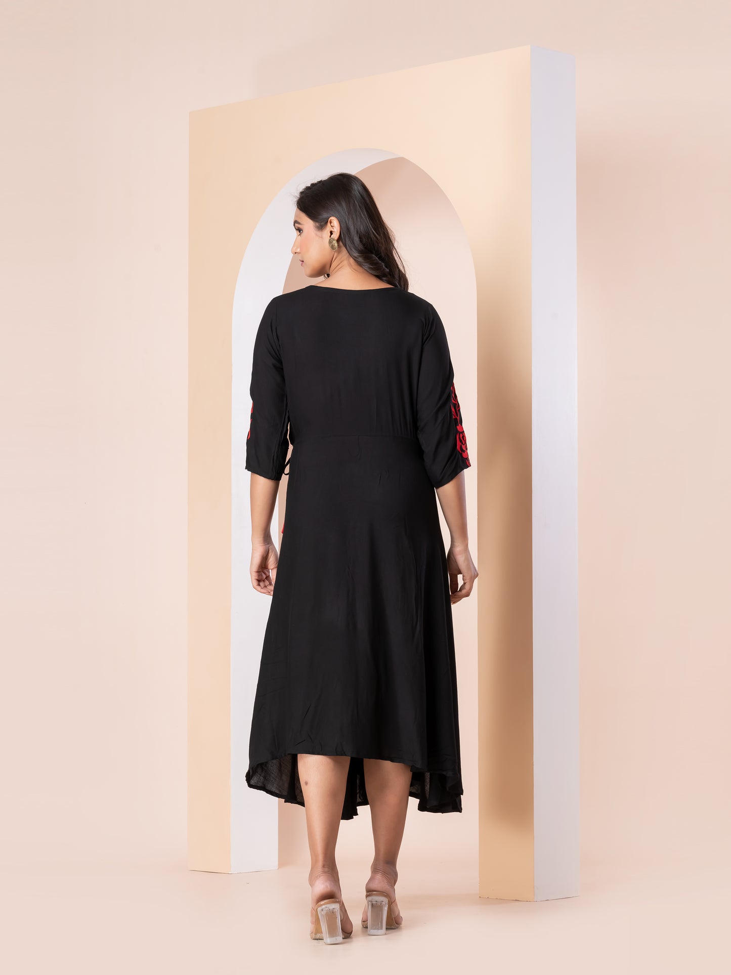 Kite Styles Wrap-Style Dress with Red Embroidery