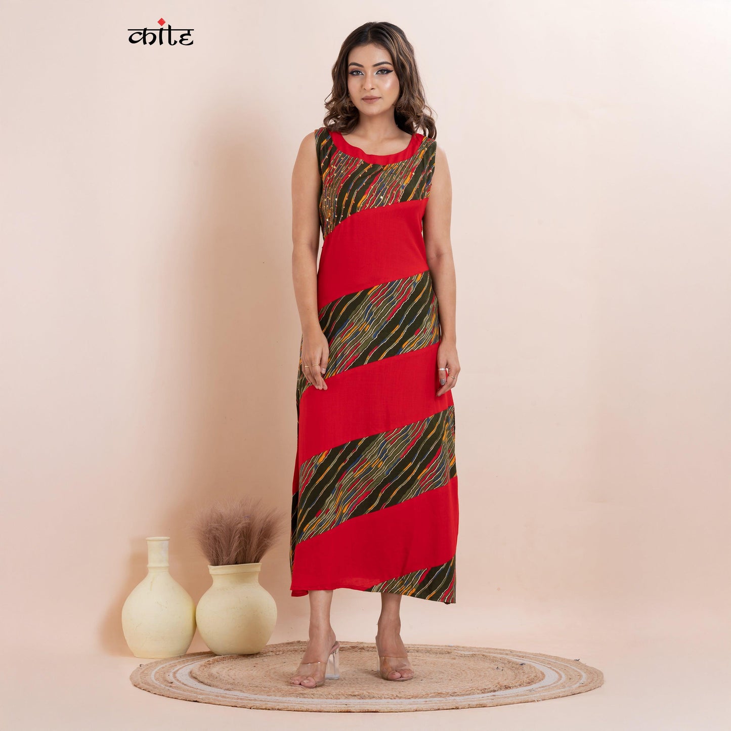 Rayon Sleeveless Ankle-Length Dress