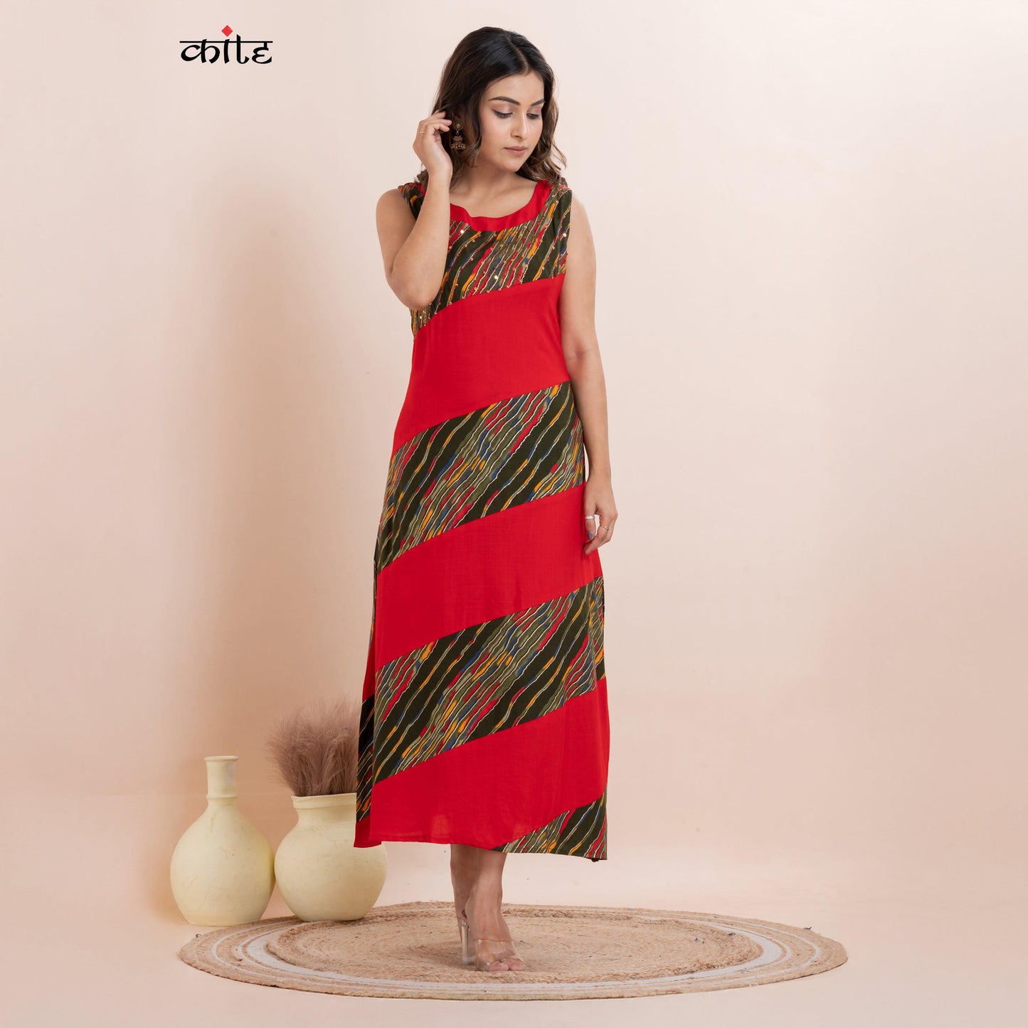 Rayon Sleeveless Ankle-Length Dress