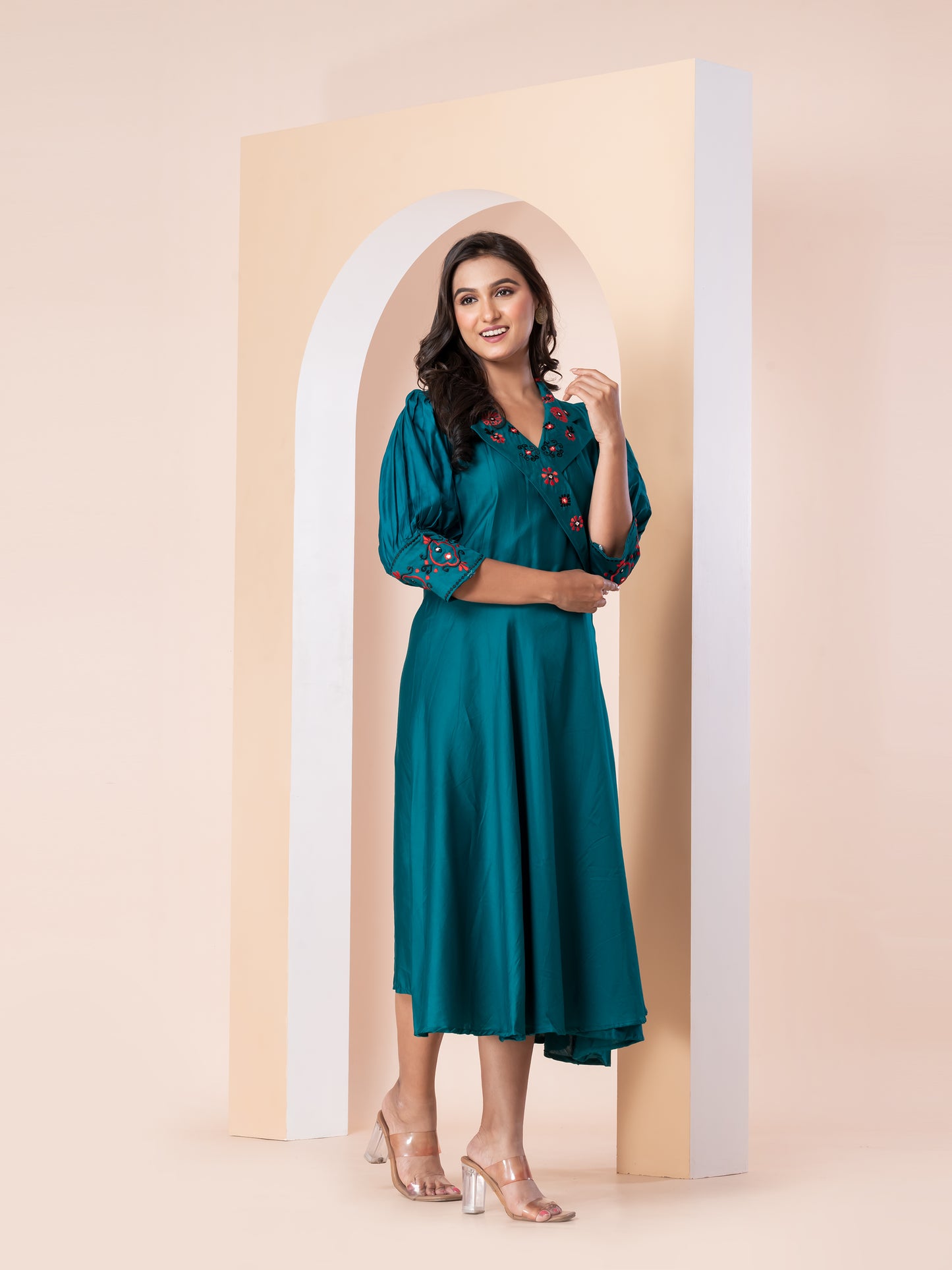 Kite Styles Teal Embroidered A-Line Dress