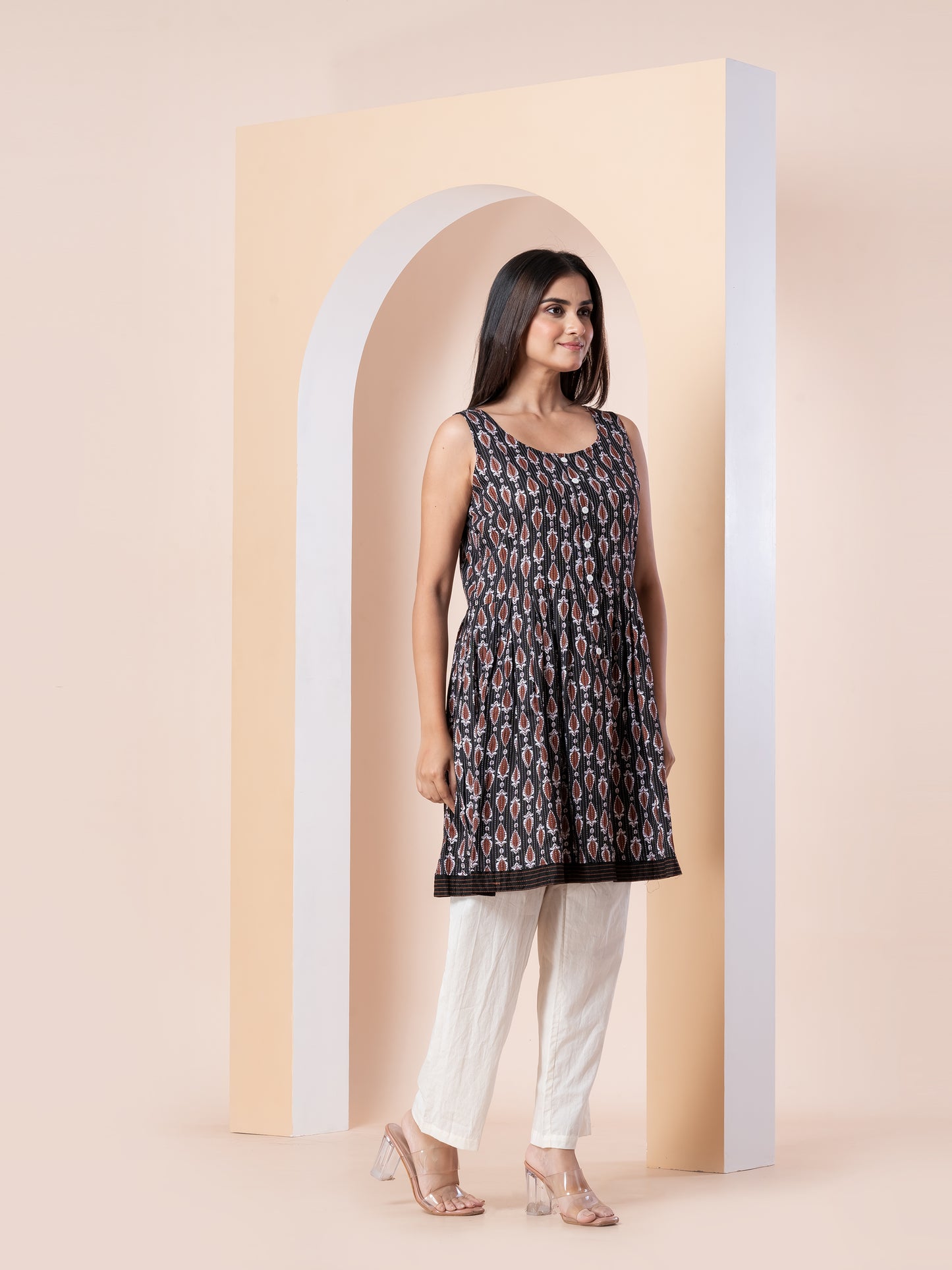 Kite Styles Black Sleeveless Printed Short Kurti