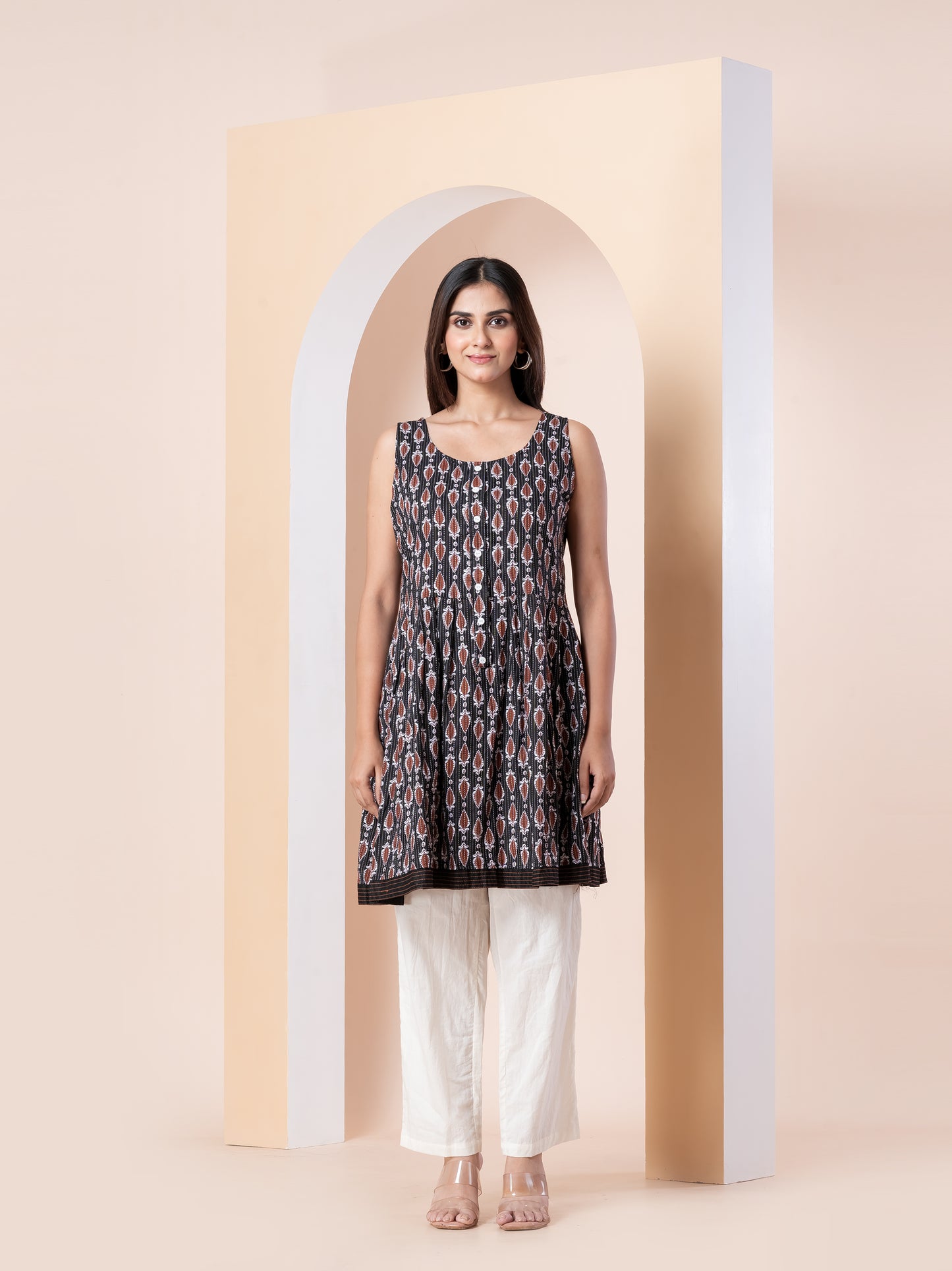 Kite Styles Black Sleeveless Printed Short Kurti