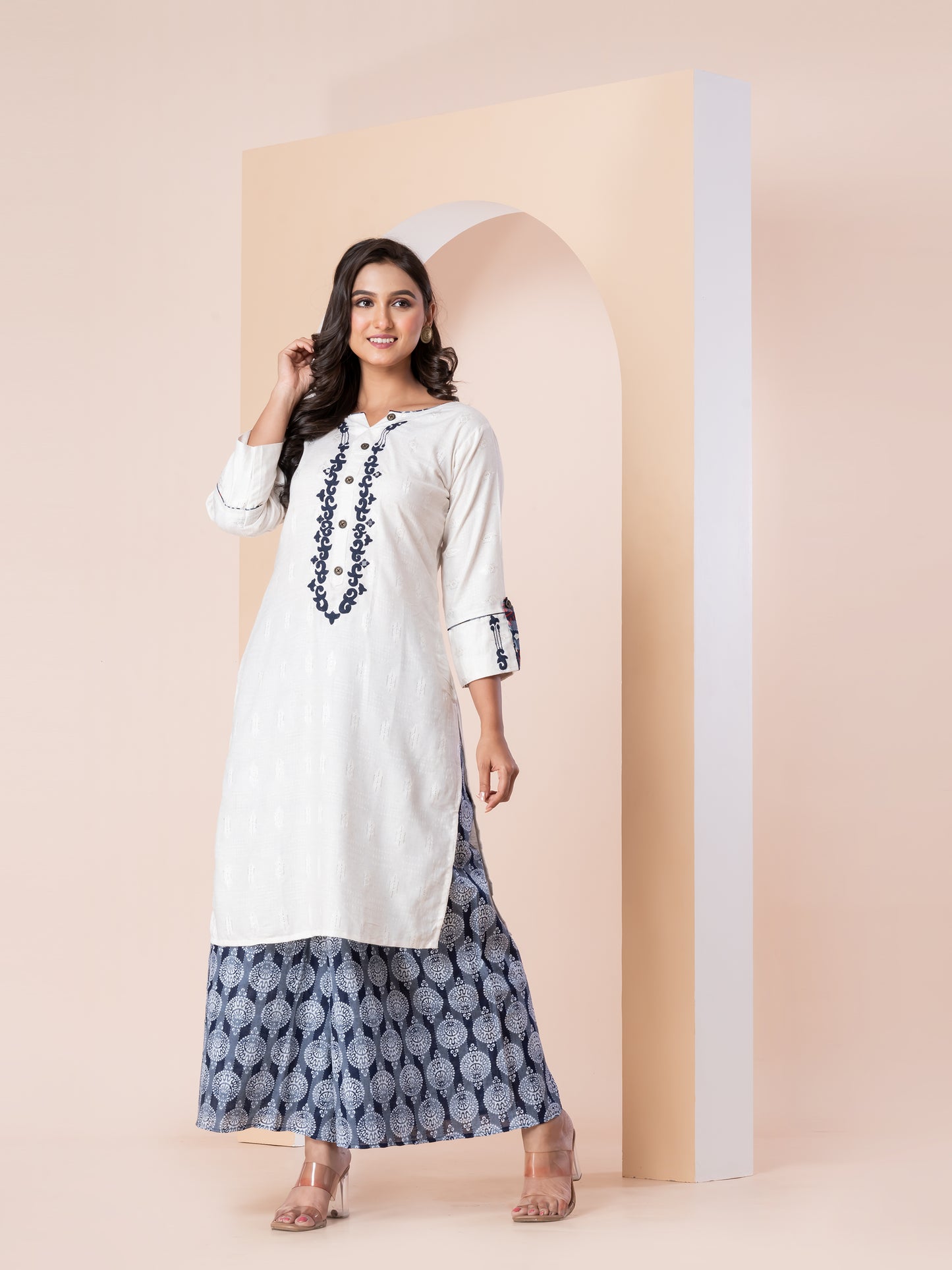 Kite Styles Rayon Kurta & Palazzo Set with Embroidery