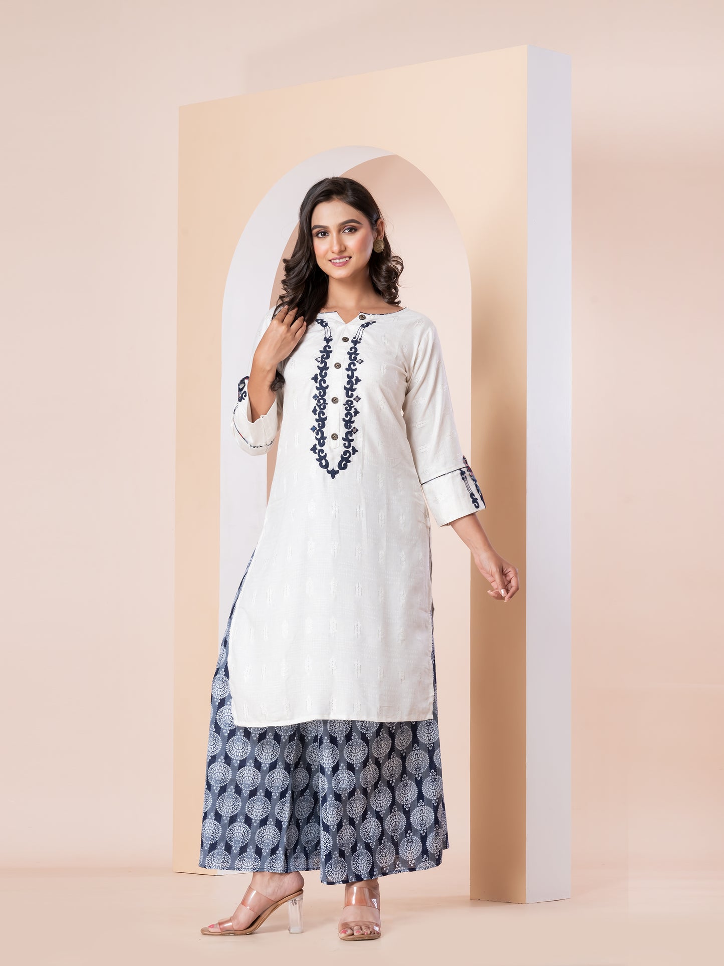 Kite Styles Rayon Kurta & Palazzo Set with Embroidery