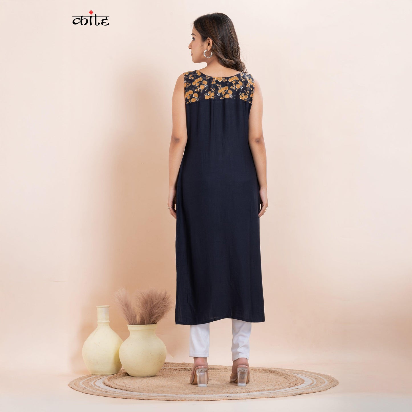 Rayon navy blue Pleats Kurti