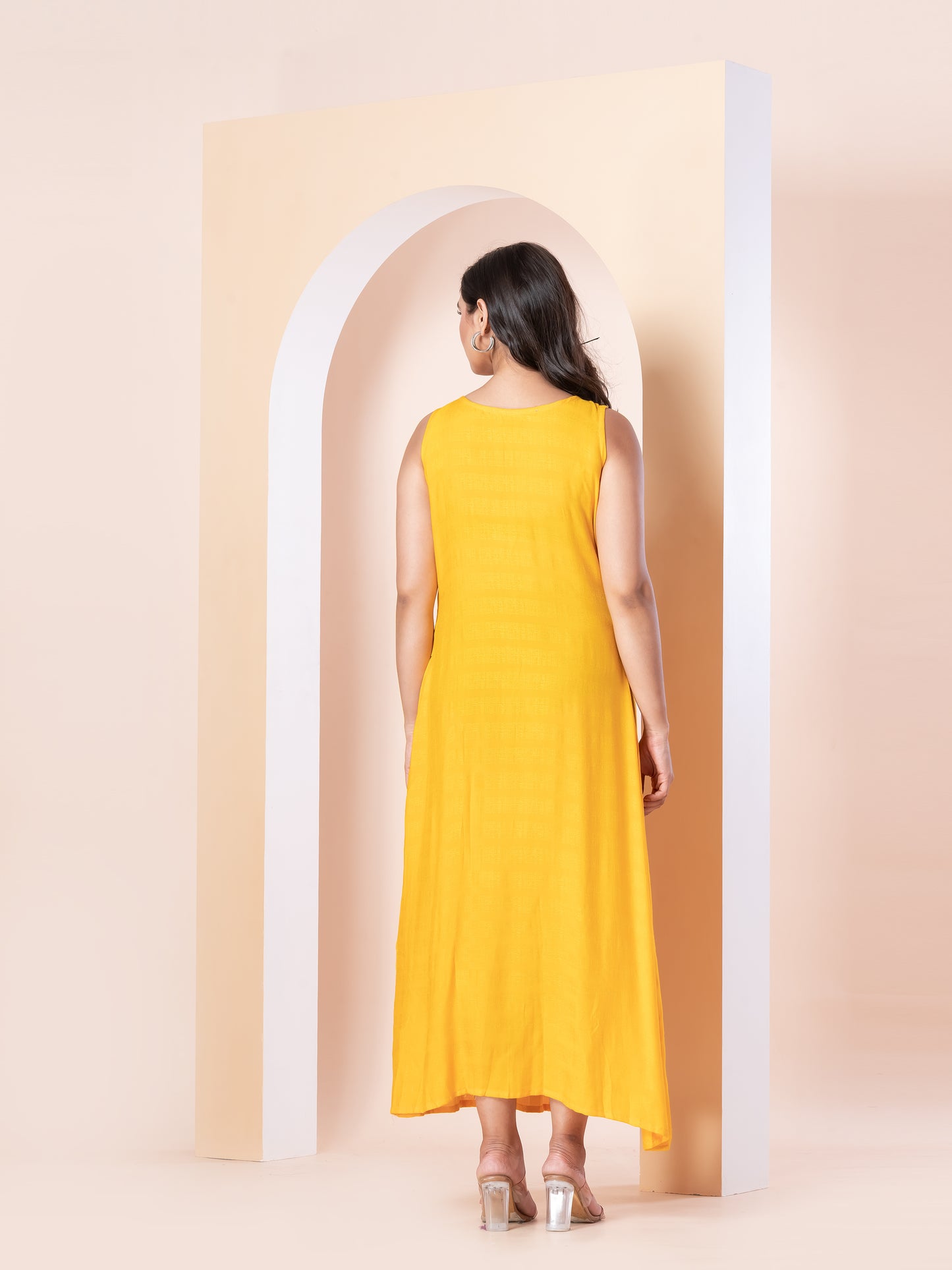 Kite Styles Sleeveless Flared Kurti Dress with Brooch