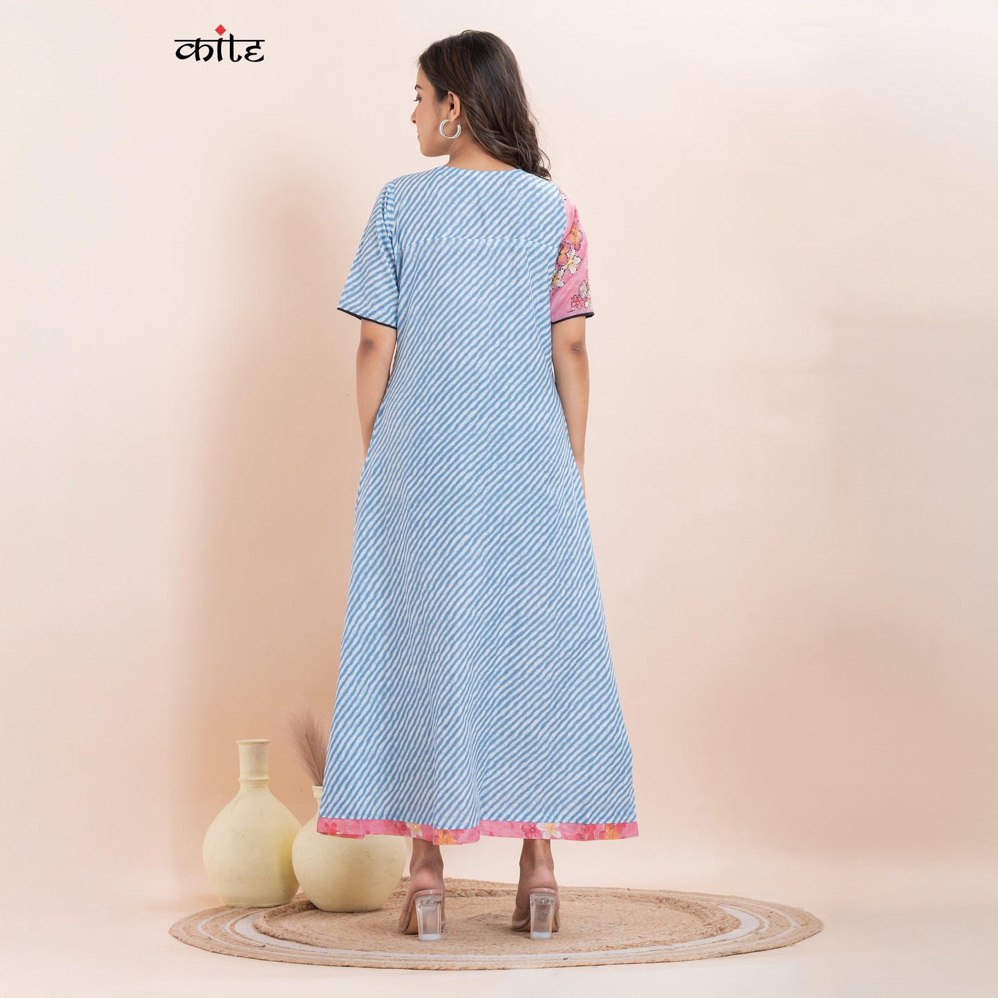 Cotton Pink Blue leheriya Dress