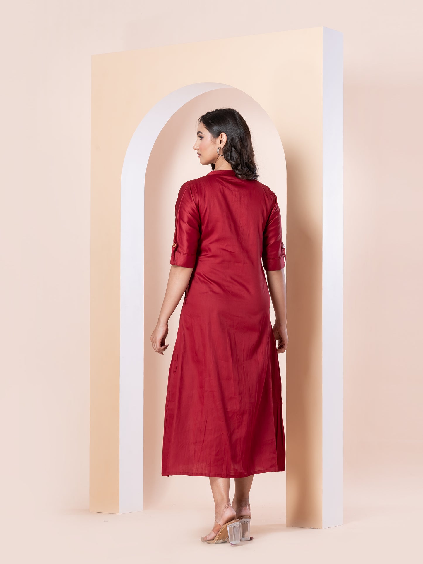 Kite Styles Maroon Cotton Silk Kurti Dress with Pockets