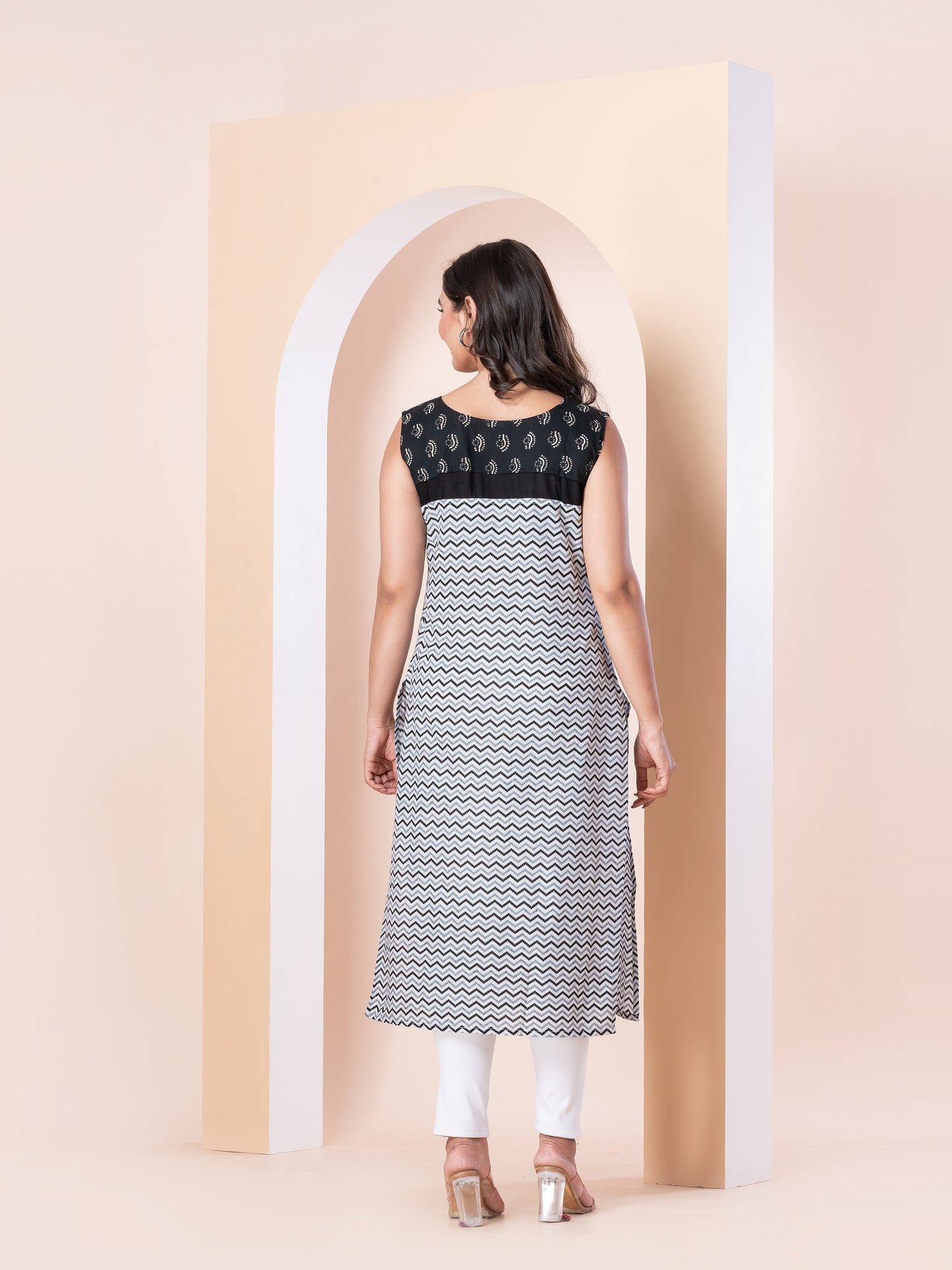 Kite Styles Sleeveless Cotton Kurti with Sequin Work