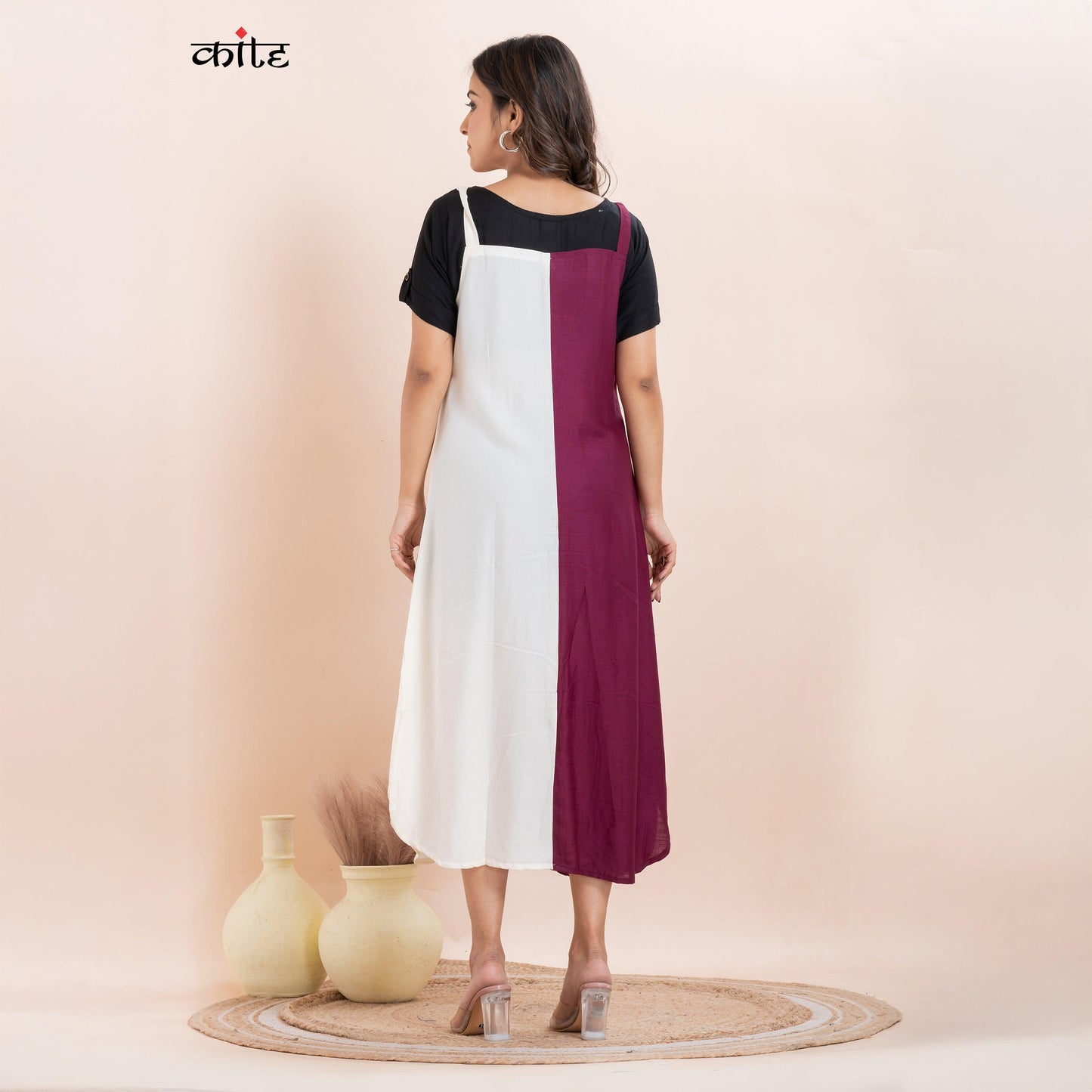 Rayon Western Maroon and White Short-Sleeve Dress