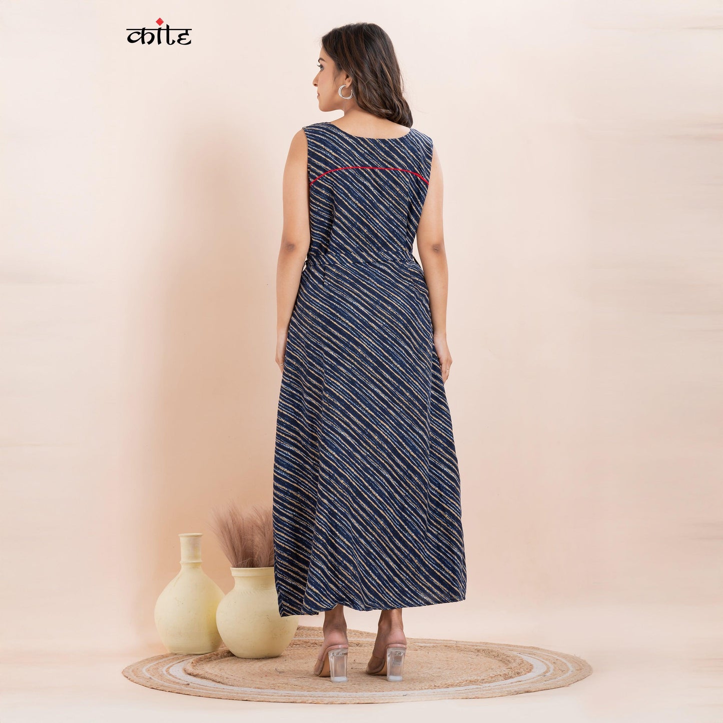Navy Blue Rayon Net Gown Dress