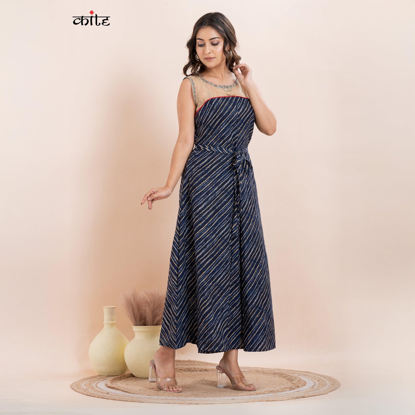 Navy Blue Rayon Net Gown Dress
