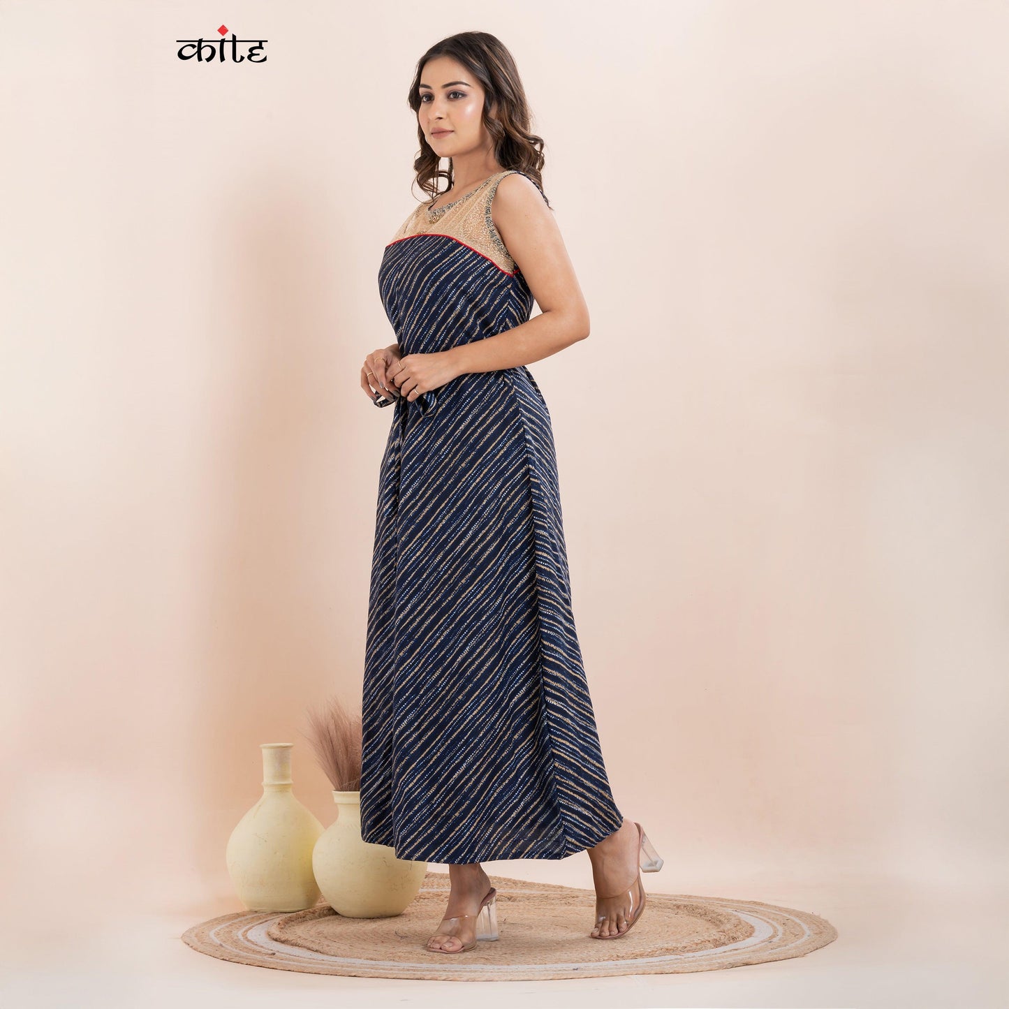 Navy Blue Rayon Net Gown Dress