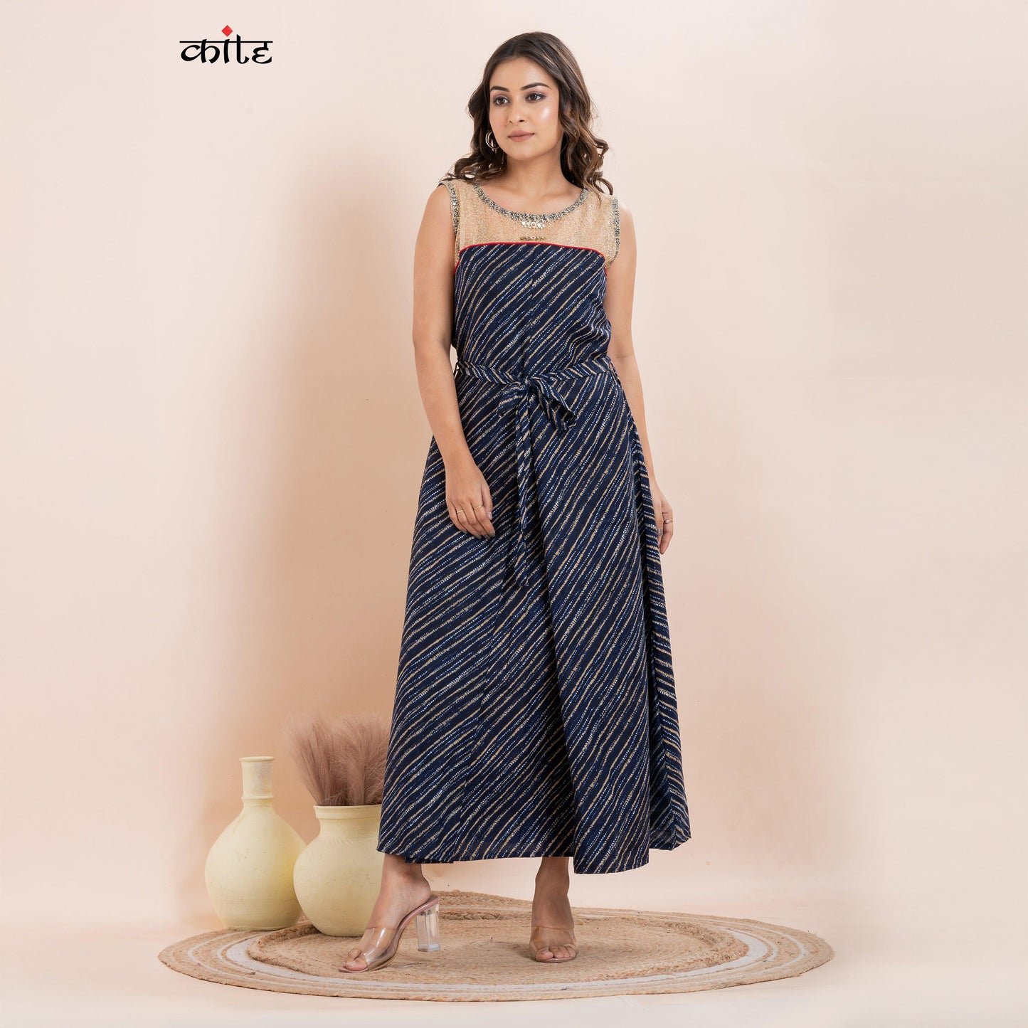 Navy Blue Rayon Net Gown Dress