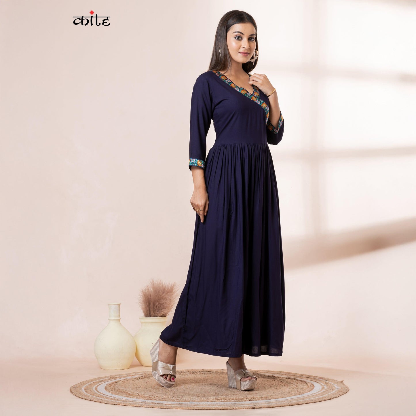 Kite Styles Rayon Navy Blue Dress