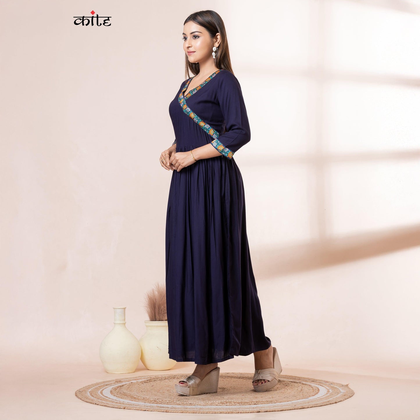 Kite Styles Rayon Navy Blue Dress