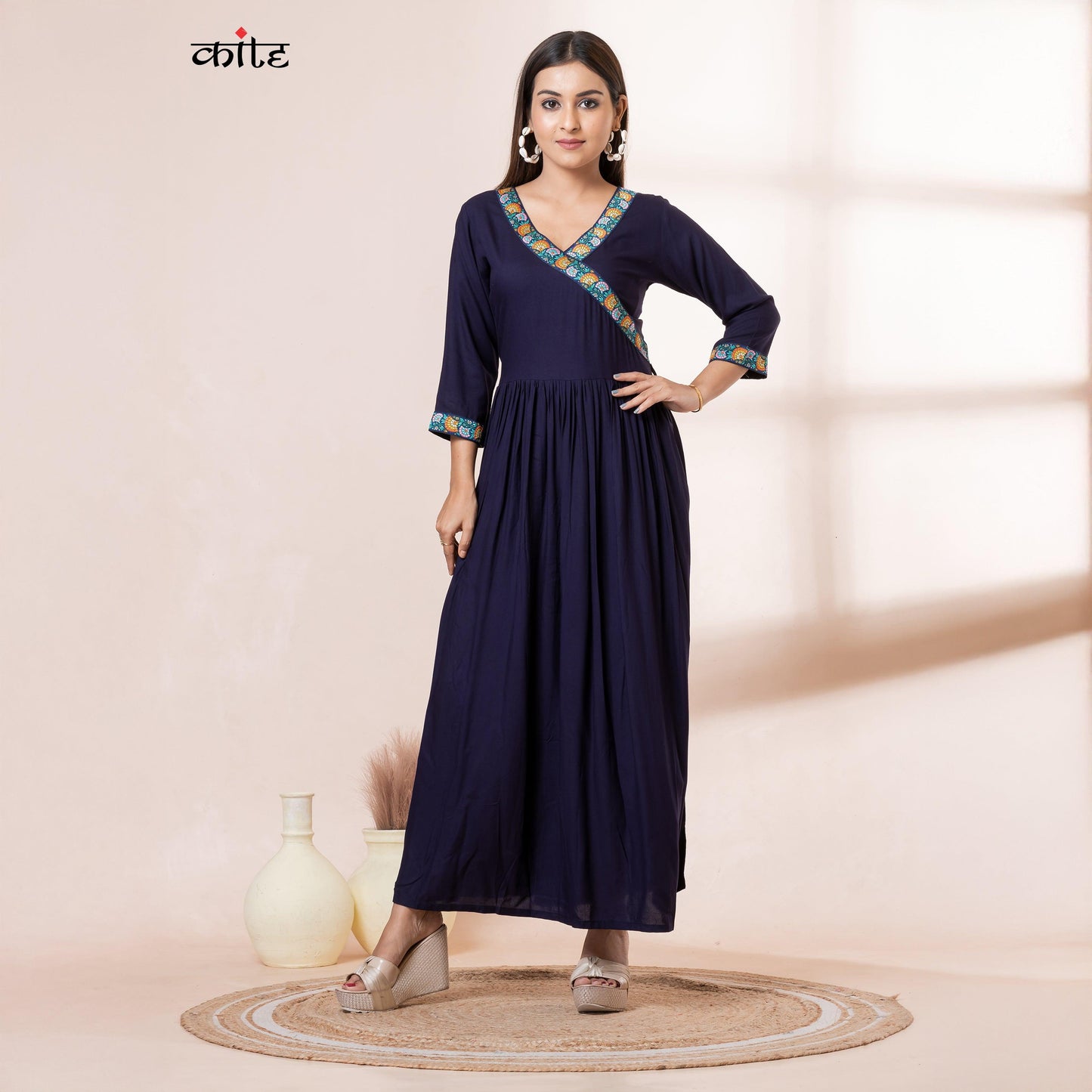 Kite Styles Rayon Navy Blue Dress