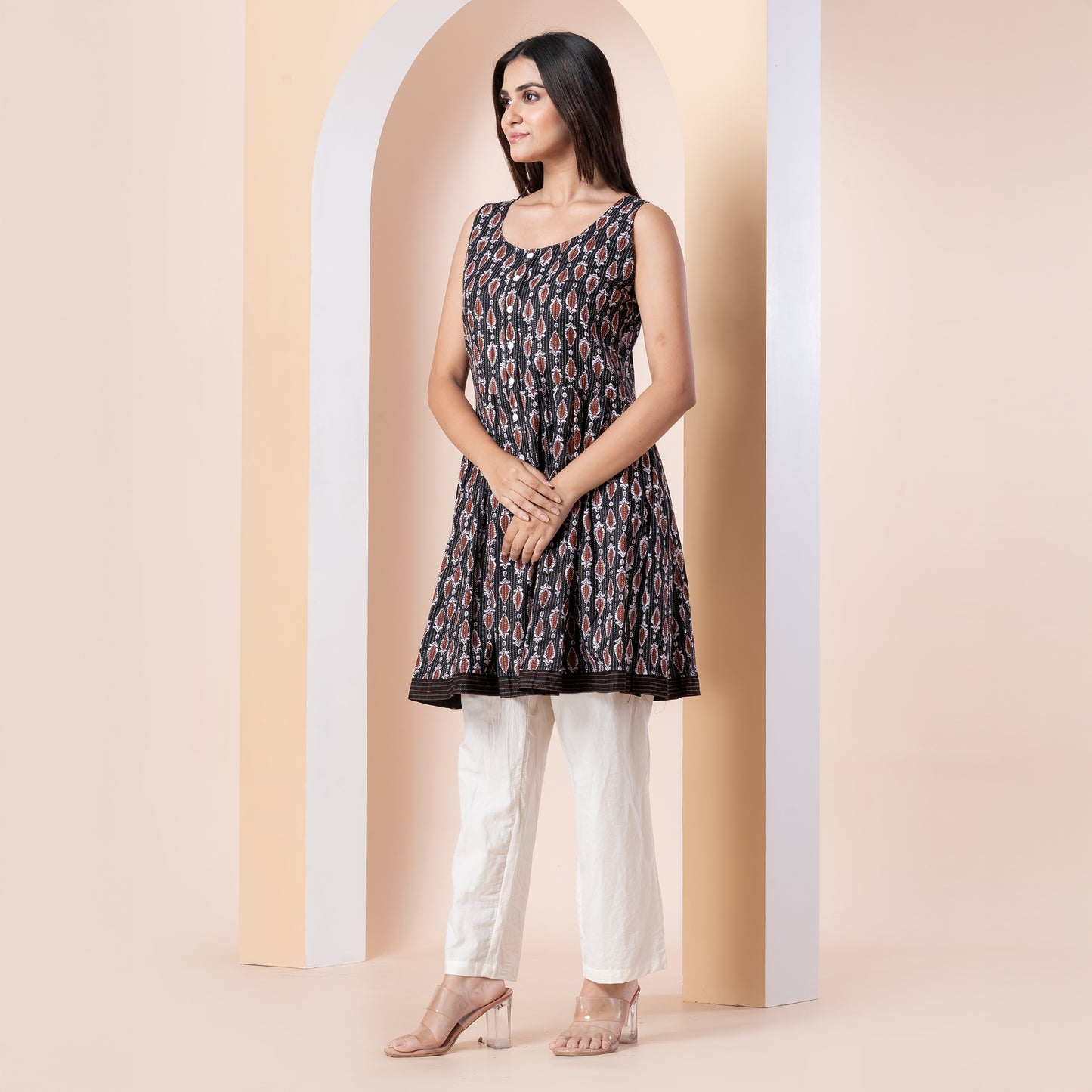 Kite Styles Black Sleeveless Printed Short Kurti