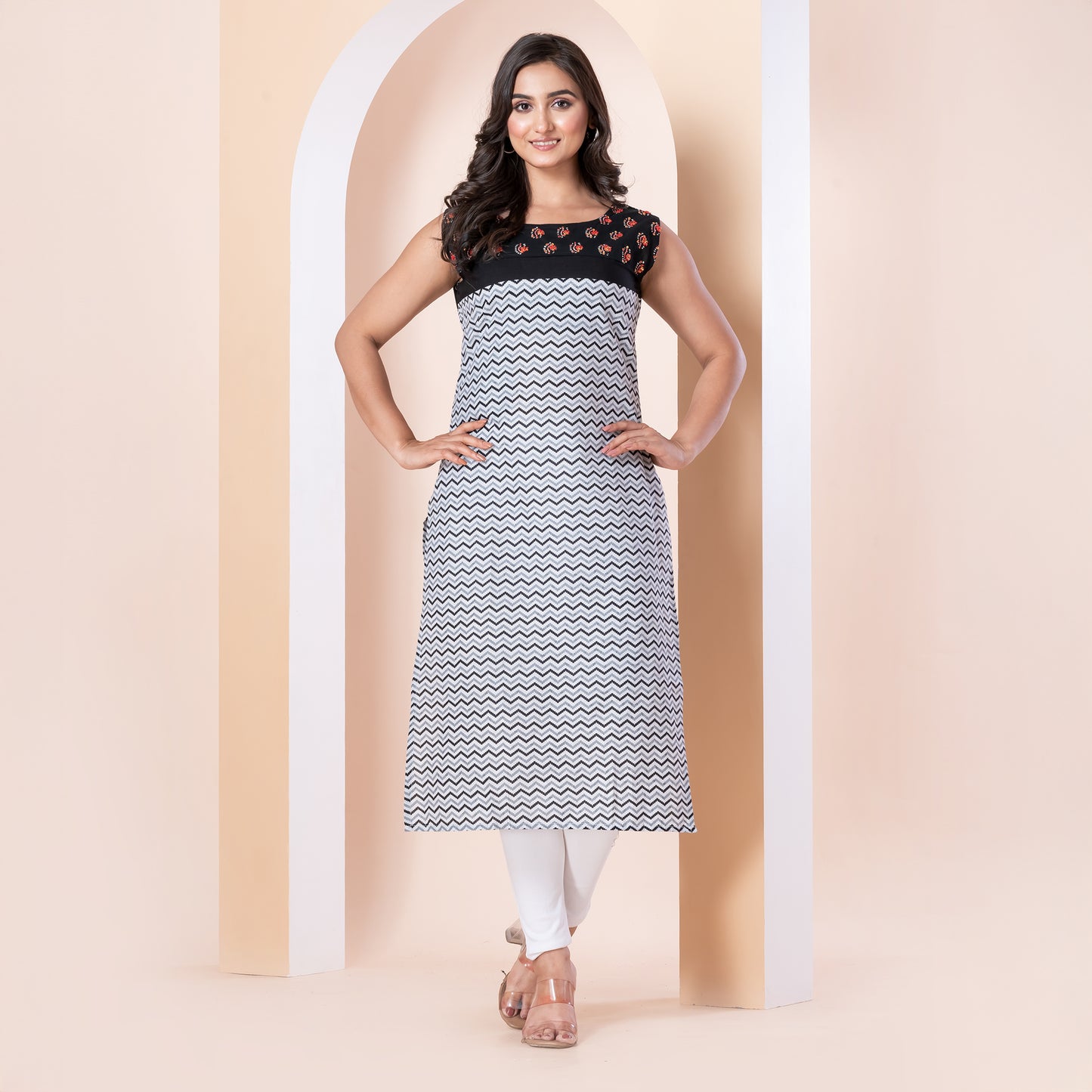 Kite Styles Sleeveless Cotton Kurti with Sequin Work