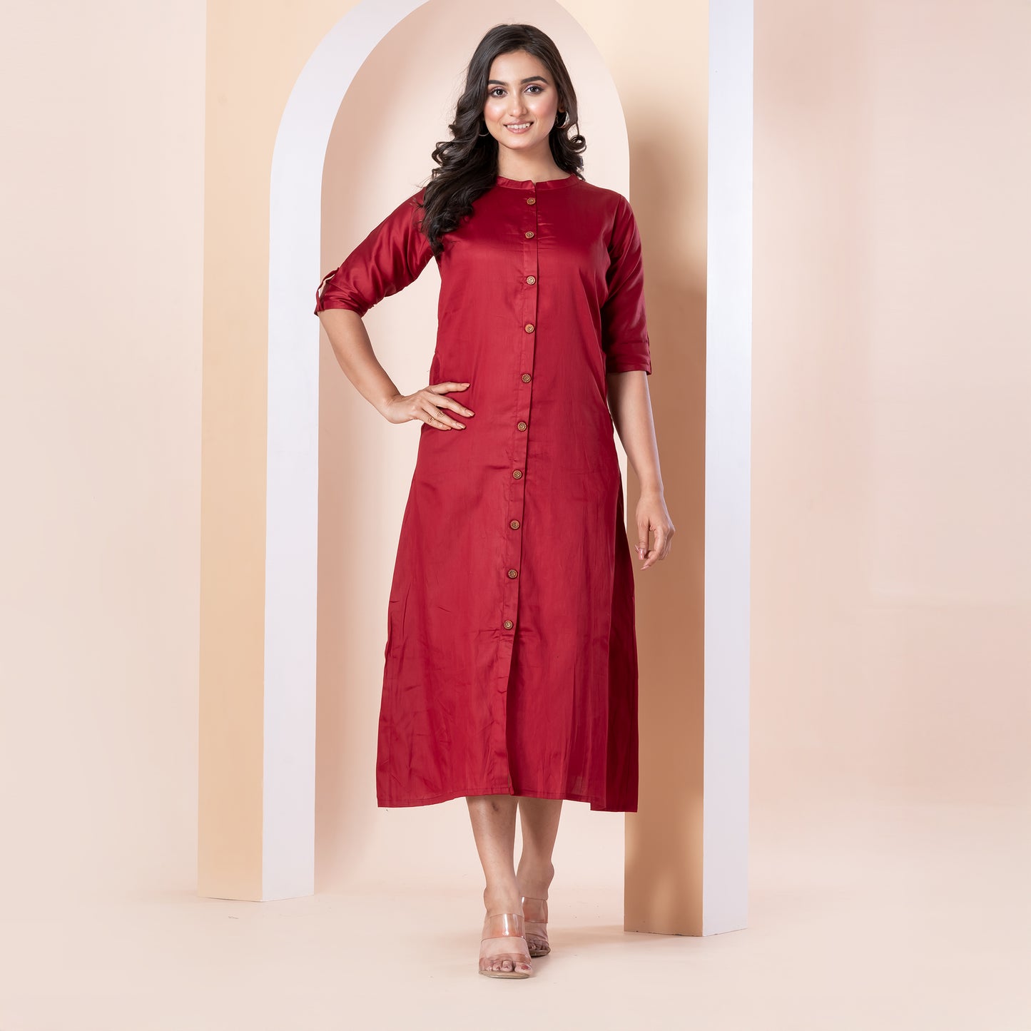 Kite Styles Maroon Cotton Silk Kurti Dress with Pockets