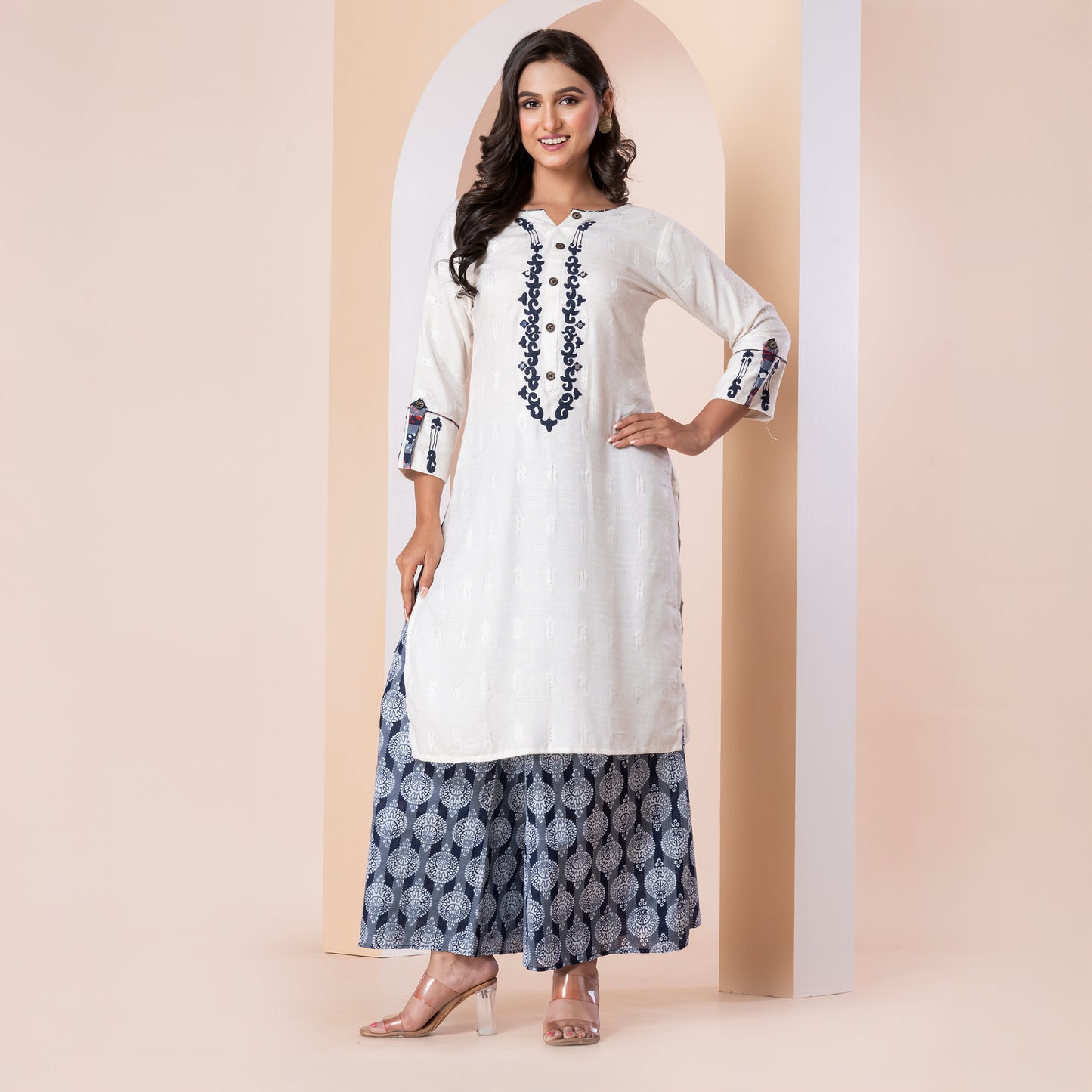 Kite Styles Rayon Kurta & Palazzo Set with Embroidery