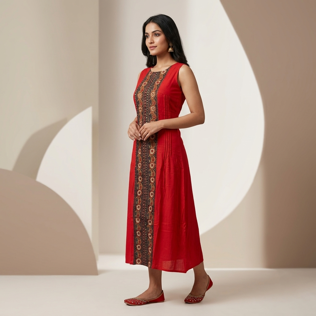 Middle Mirror-Work Panel Kurta Dress