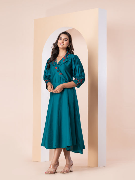 Kite Styles Teal Embroidered A-Line Dress