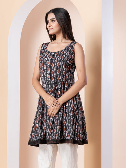 Kite Styles Black Sleeveless Printed Short Kurti