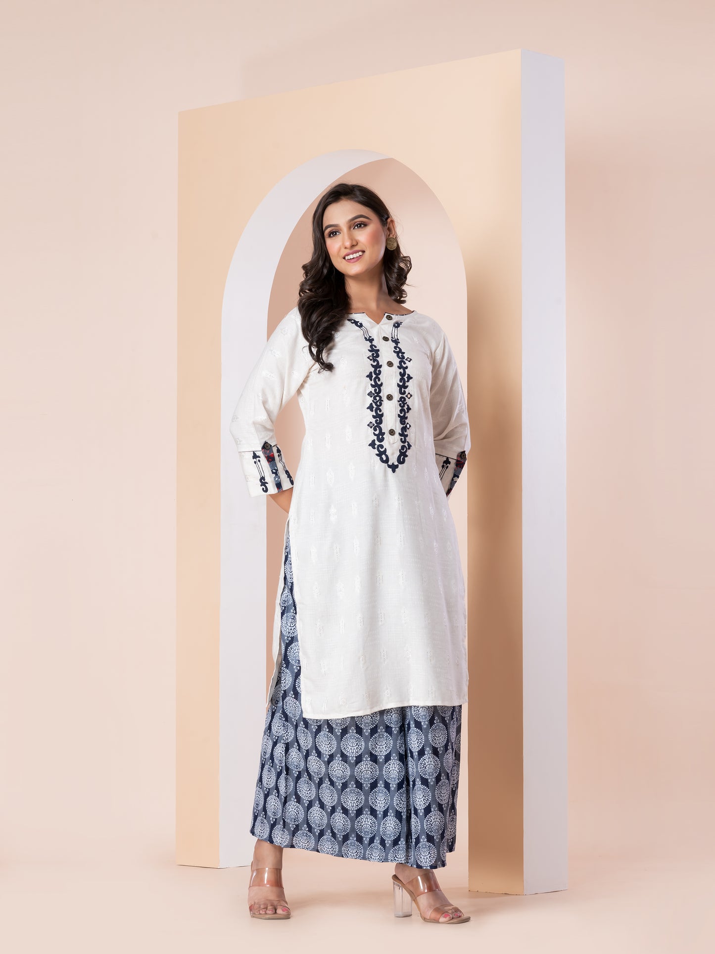 Kite Styles Rayon Kurta & Palazzo Set with Embroidery