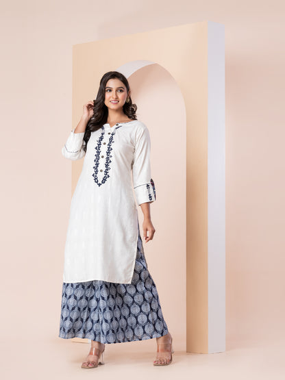 Kite Styles Rayon Kurta & Palazzo Set with Embroidery