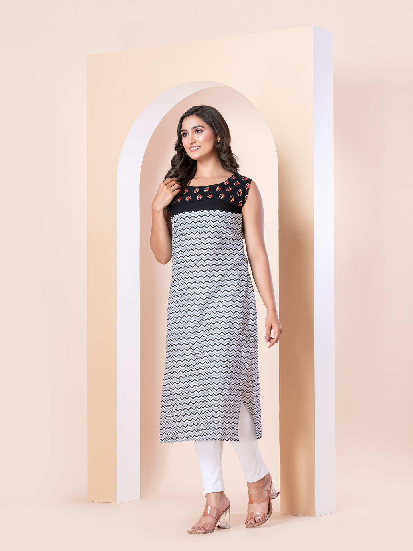 Kite Styles Sleeveless Cotton Kurti with Sequin Work
