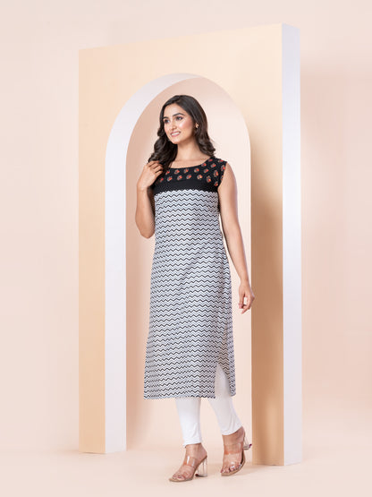 Kite Styles Sleeveless Cotton Kurti with Sequin Work