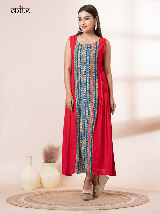 A line Middle Work Kurti Rayon