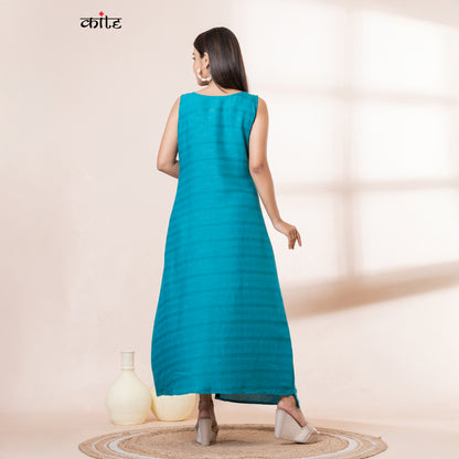 Teal Rayon Sleeveless Long Kurta
