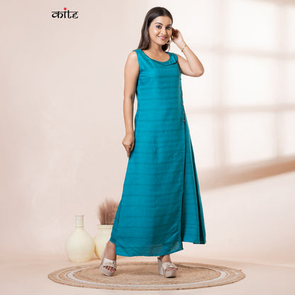 Teal Rayon Sleeveless Long Kurta