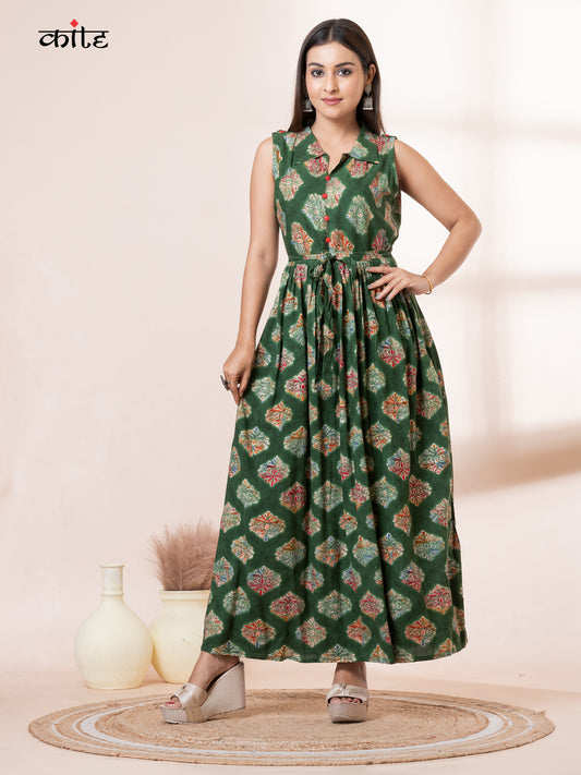 Green printed maxi dress