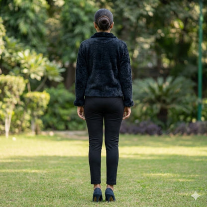 Luxe Black Faux Fur Cropped Jacket – Women’s Formal Winter Wear