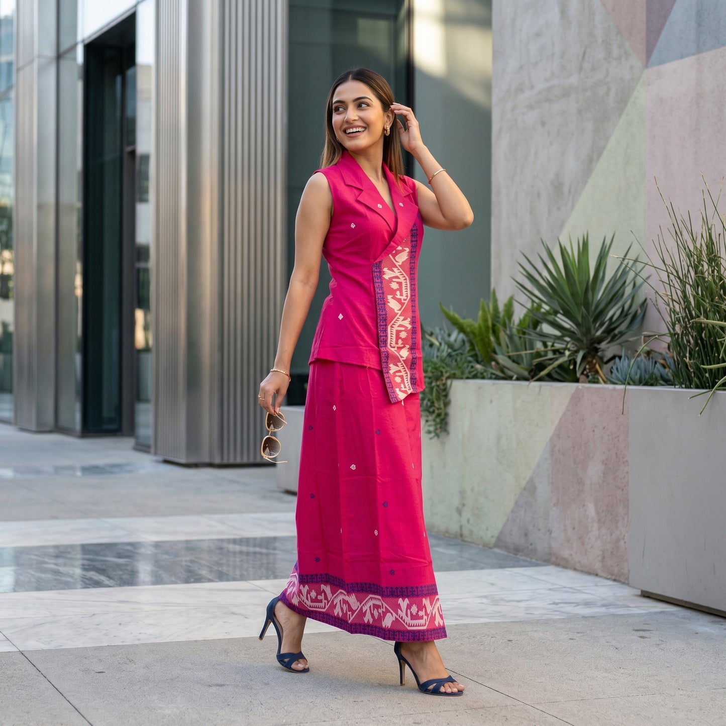 Pink Begumpuri Cotton Co-Ord Set Skirt