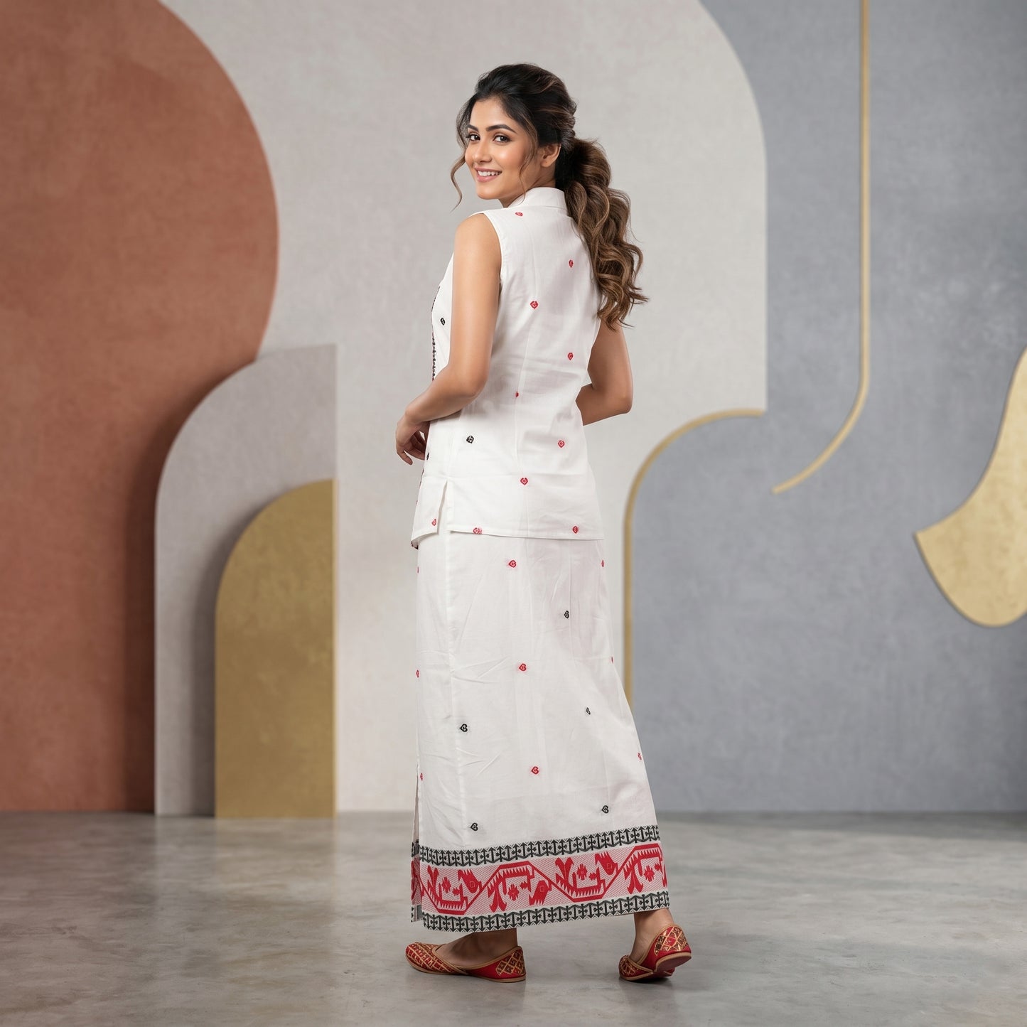 Pink Begumpuri Cotton Co-Ord Set Skirt