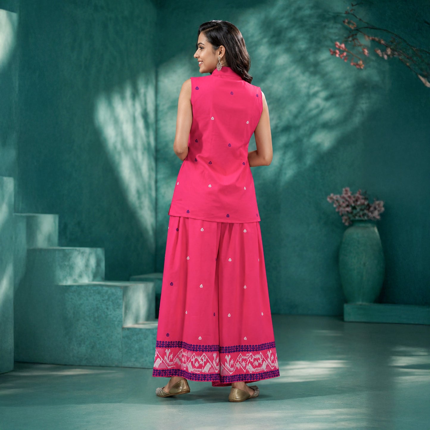 Pink Begumpuri Cotton Co-Ord Set Skirt