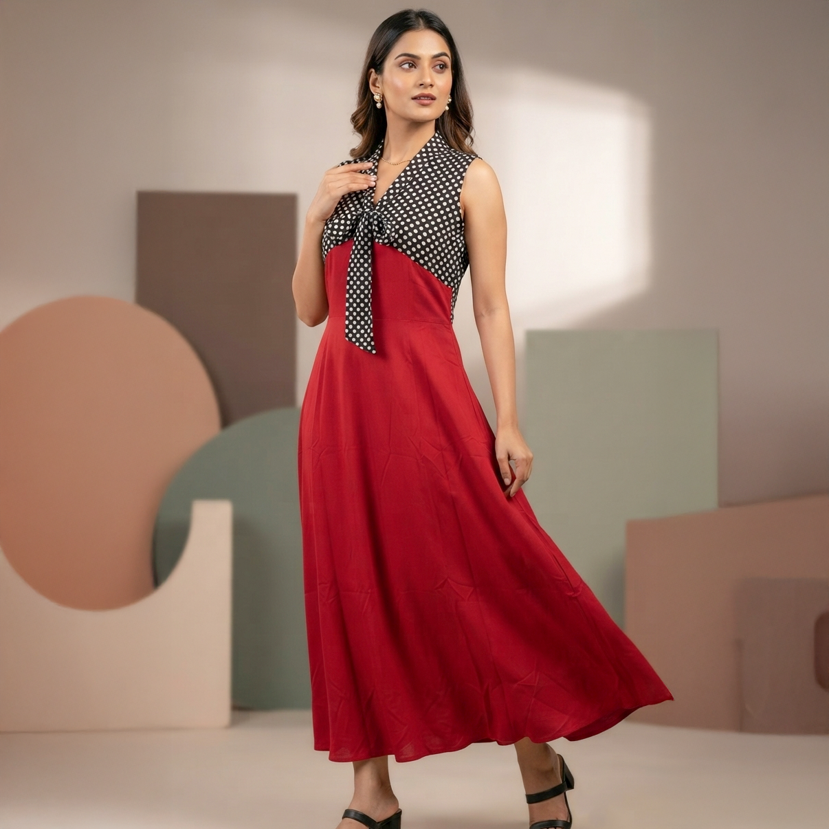 Bobby Polka Dot Tie-Neck Maxi Dress