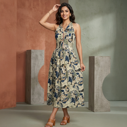 Meadow Bloom Halter Midi Dress