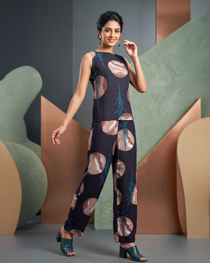 Abstract Print Rayon Sleeveless Top and Pant Co-ord Set