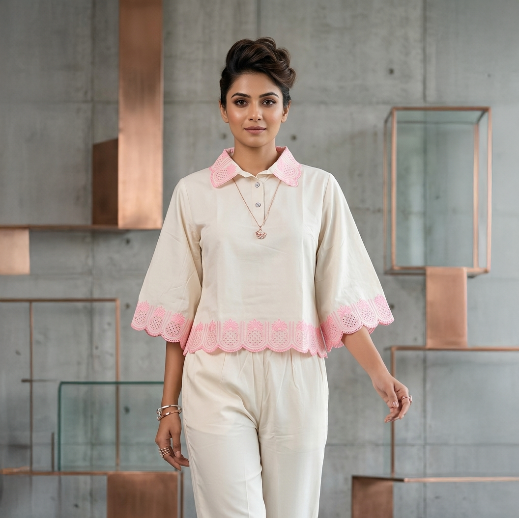 Ivory Bloom Scallop Co-ord Set