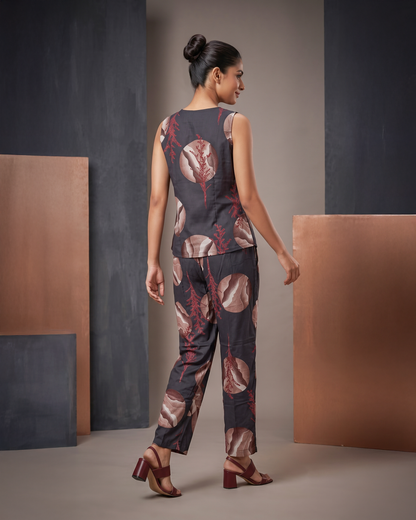 Abstract Print Rayon Sleeveless Top and Pant Co-ord Set