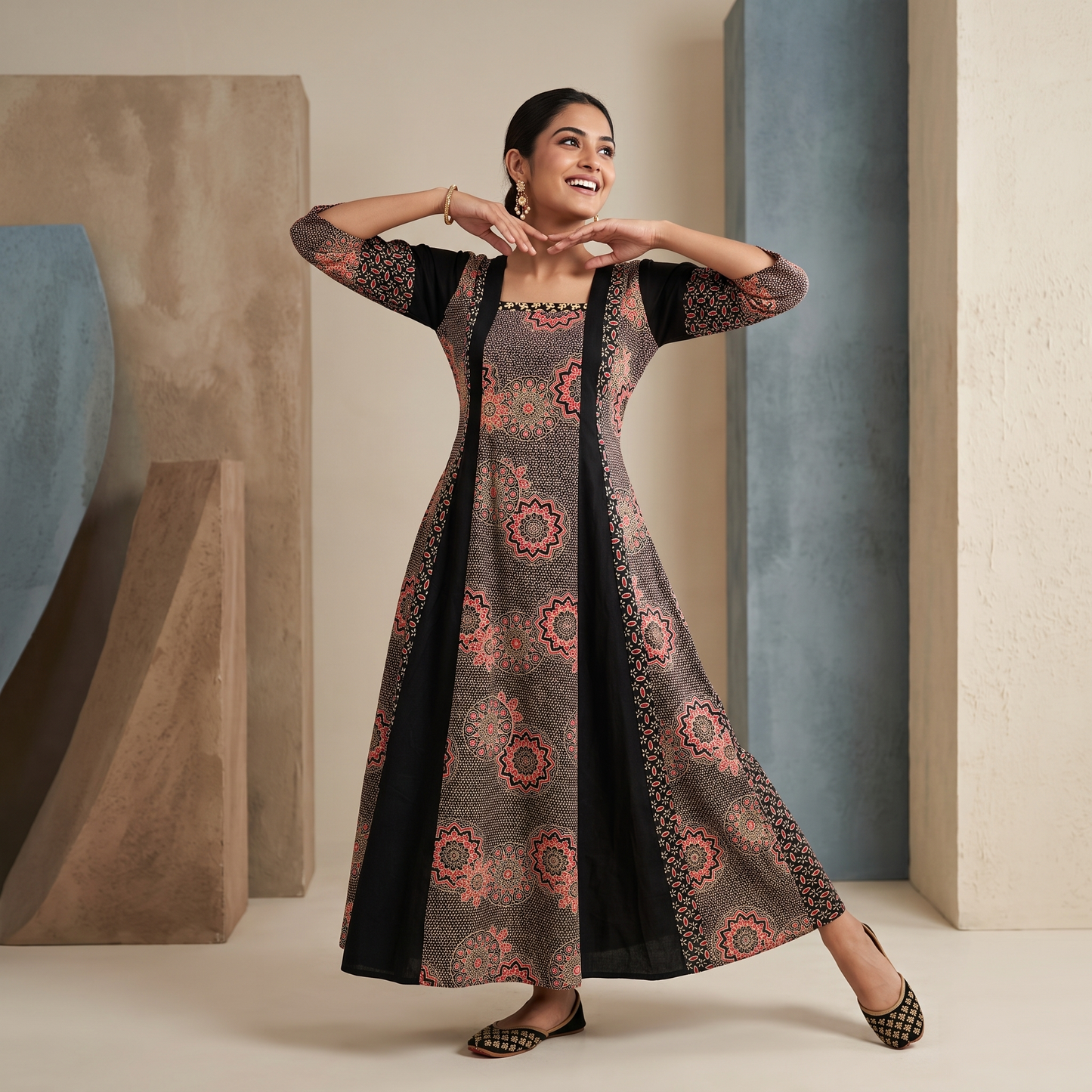 Mandala Bloom Panelled Maxi Gown