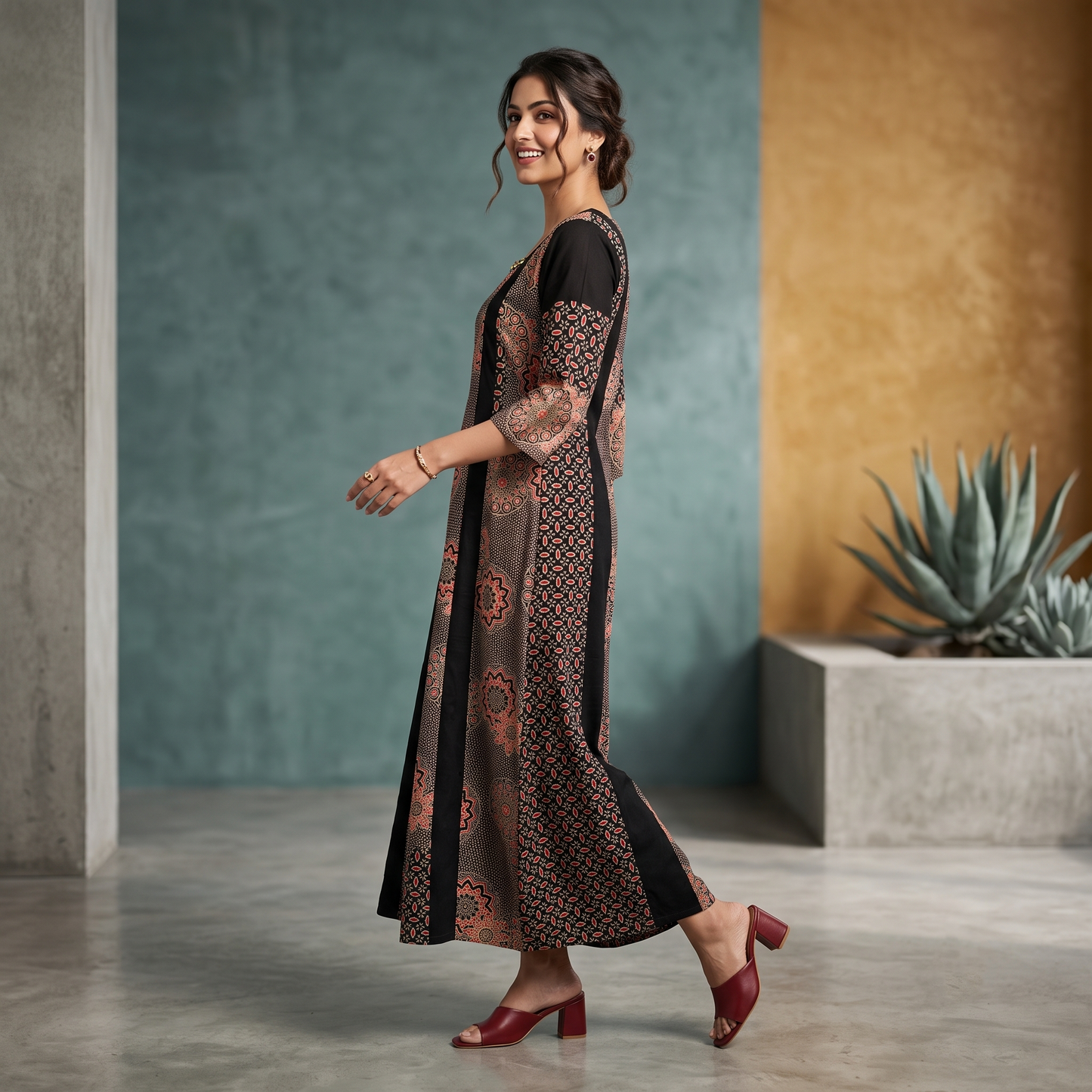 Mandala Bloom Panelled Maxi Gown