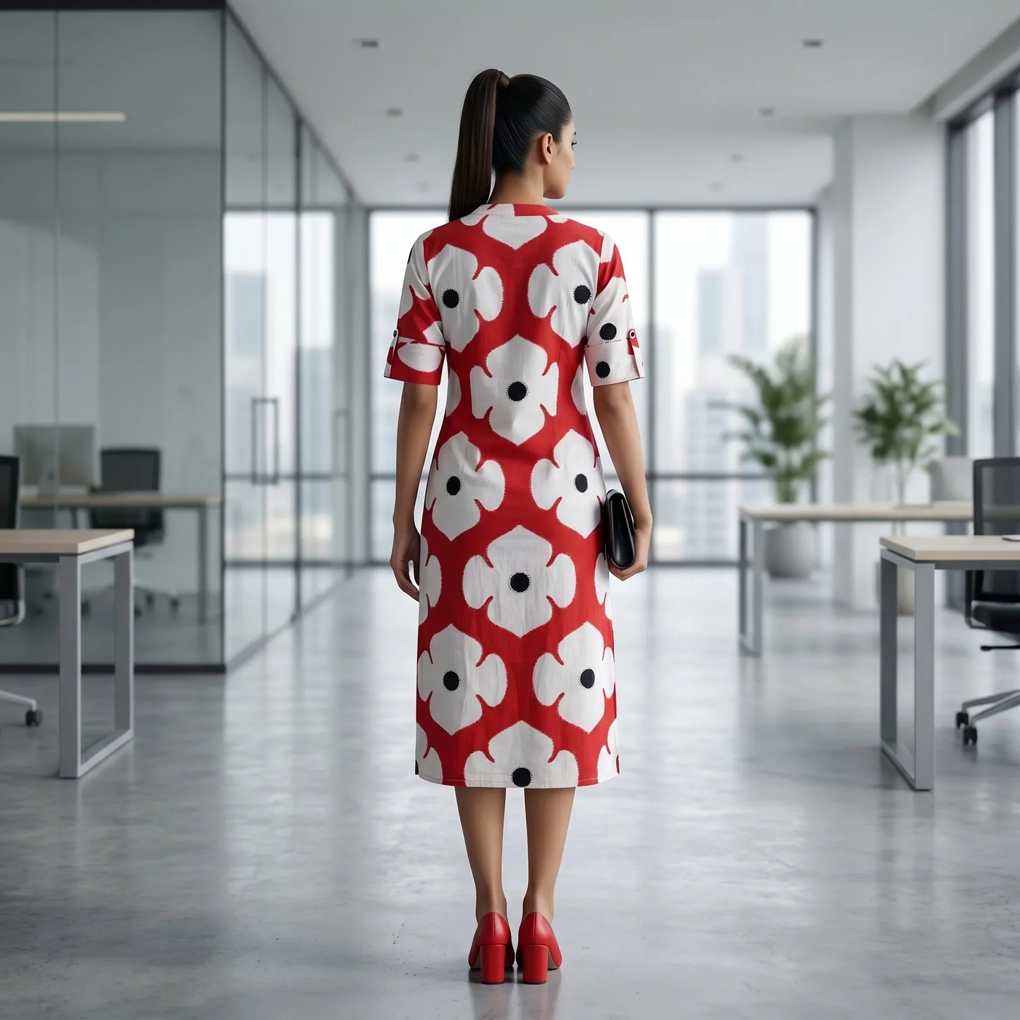 Kite styles Red and White Floral Print Cotton Kurti Dress.